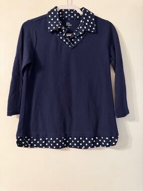 Kim Rogers Navy Polka Dot Layered-Look Top